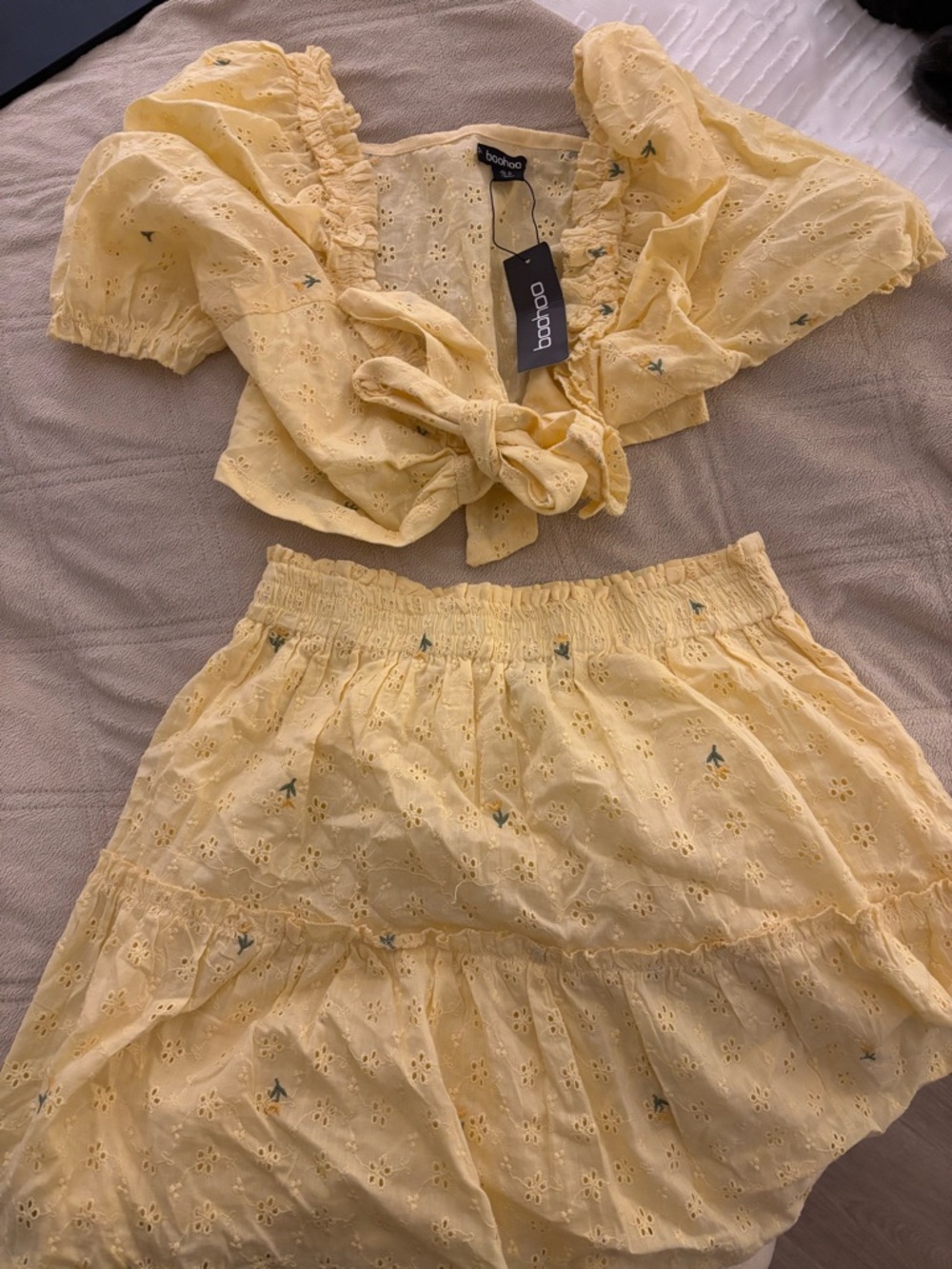 Boohoo Pale Yellow Smocked Skirt